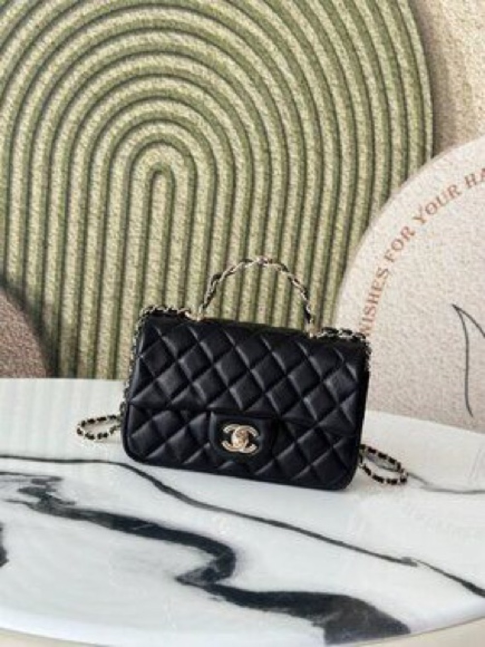 CHANEL Lambskin Mini Flap Gold Ball Crossbody Bag Black